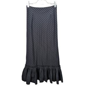 Vintage 90's Oilily Maxi Skirt Navy Diagonal Striped Stitch Ruffle Hem Size 34